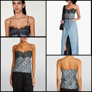 Sandro Floral print satin-twill corded lace trim adjustable straps camisole Sz 8
